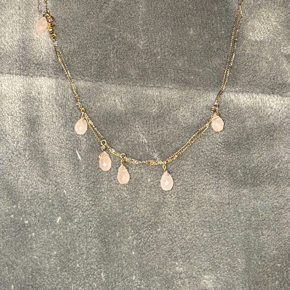 Preloved Chloe Elegant Gold and Pink Teardrop Necklace size is 16” box dust bag